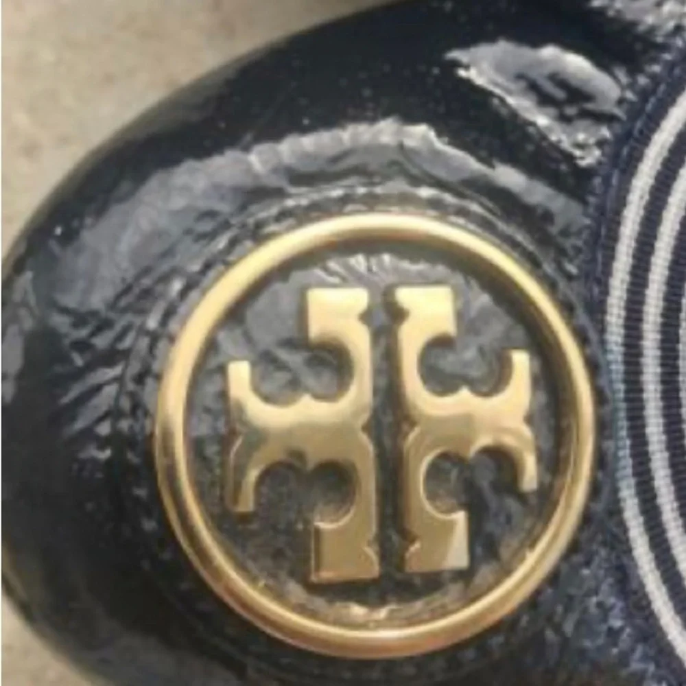 Tory Burch S 6 M CAROLINE Stripe Mestico Elastic Stripe BLACK Ballet Flat Shoe